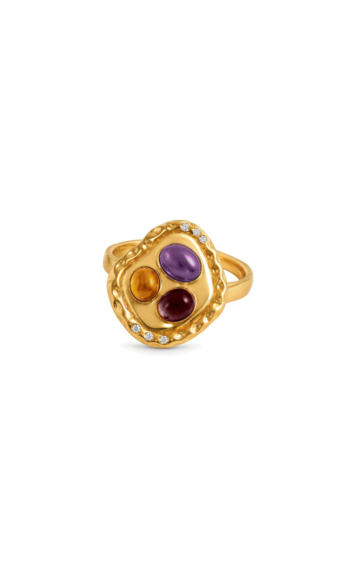 THE JOANNA RING IN GOLD WITH GARNET, AMETHYST AND CITRINE