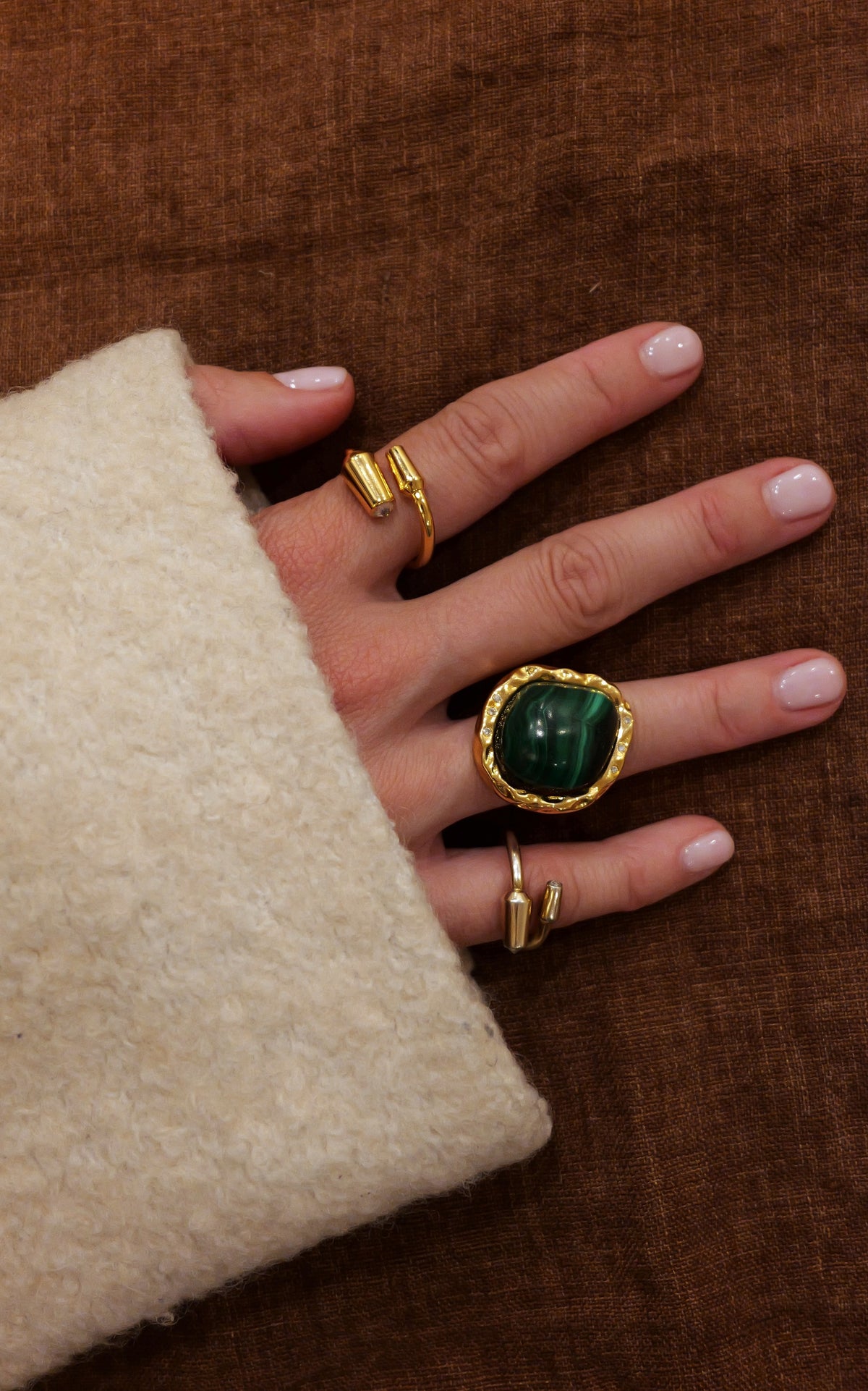 THE LOLA RING IN GOLD WITH MALACHITE