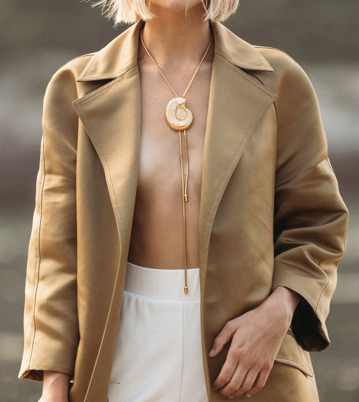 THE DELPHINE IN GOLD WITH GOLD RUTILATED QUARTZ