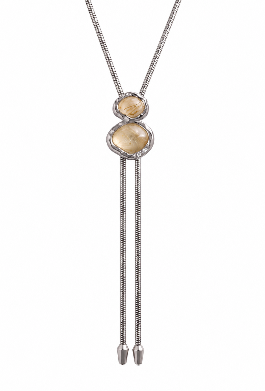 THE BLYTHE IN SILVER WITH GOLD RUTILATED QUARTZ