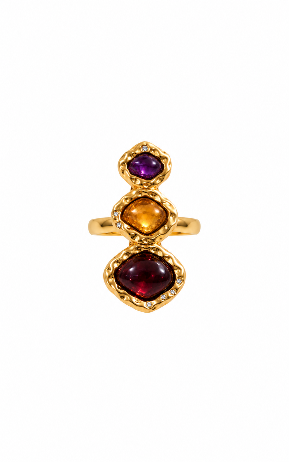 THE MERRIAM RING IN GOLD WITH AMETHYST, CITRINE AND GARNET